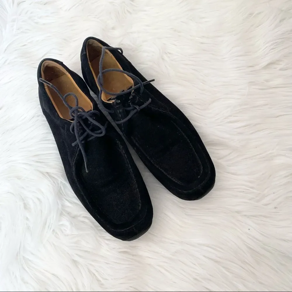 Bally Darly Suede Black Lace-Up Square Oxford Platform Shoes 7.5
