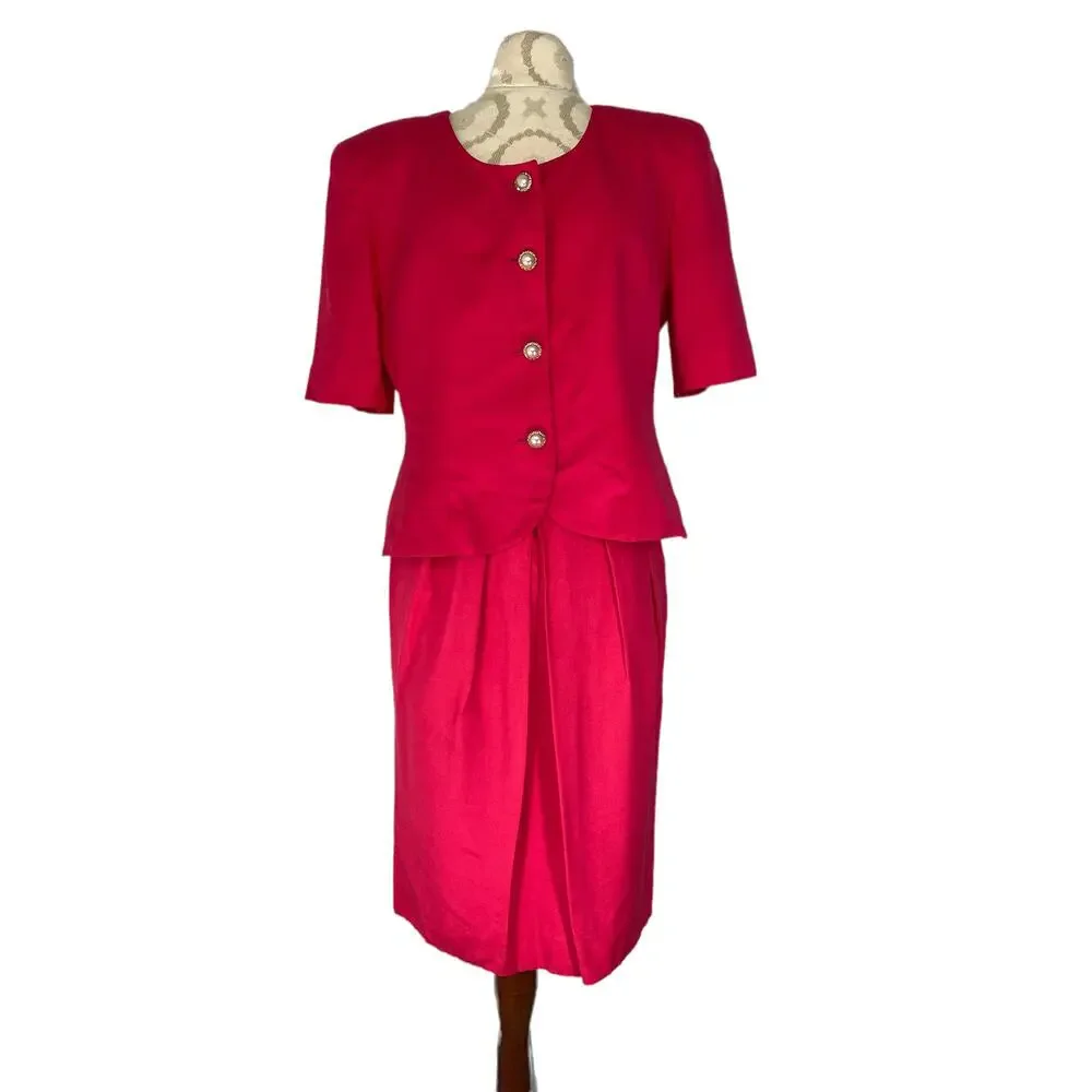Christian Dior Vintage Business Career Office Work Minimalist Pink‎ Suit Size 8