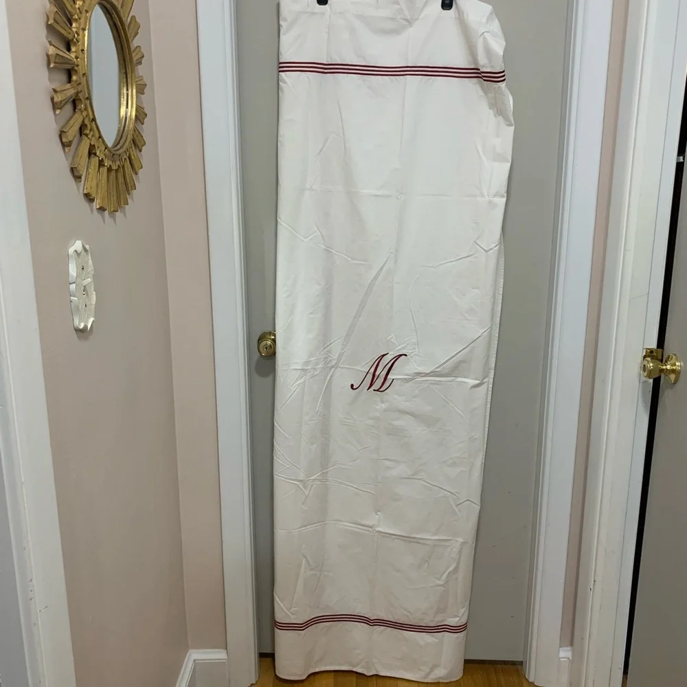 Ballard Design Monogram shower curtain with Red border