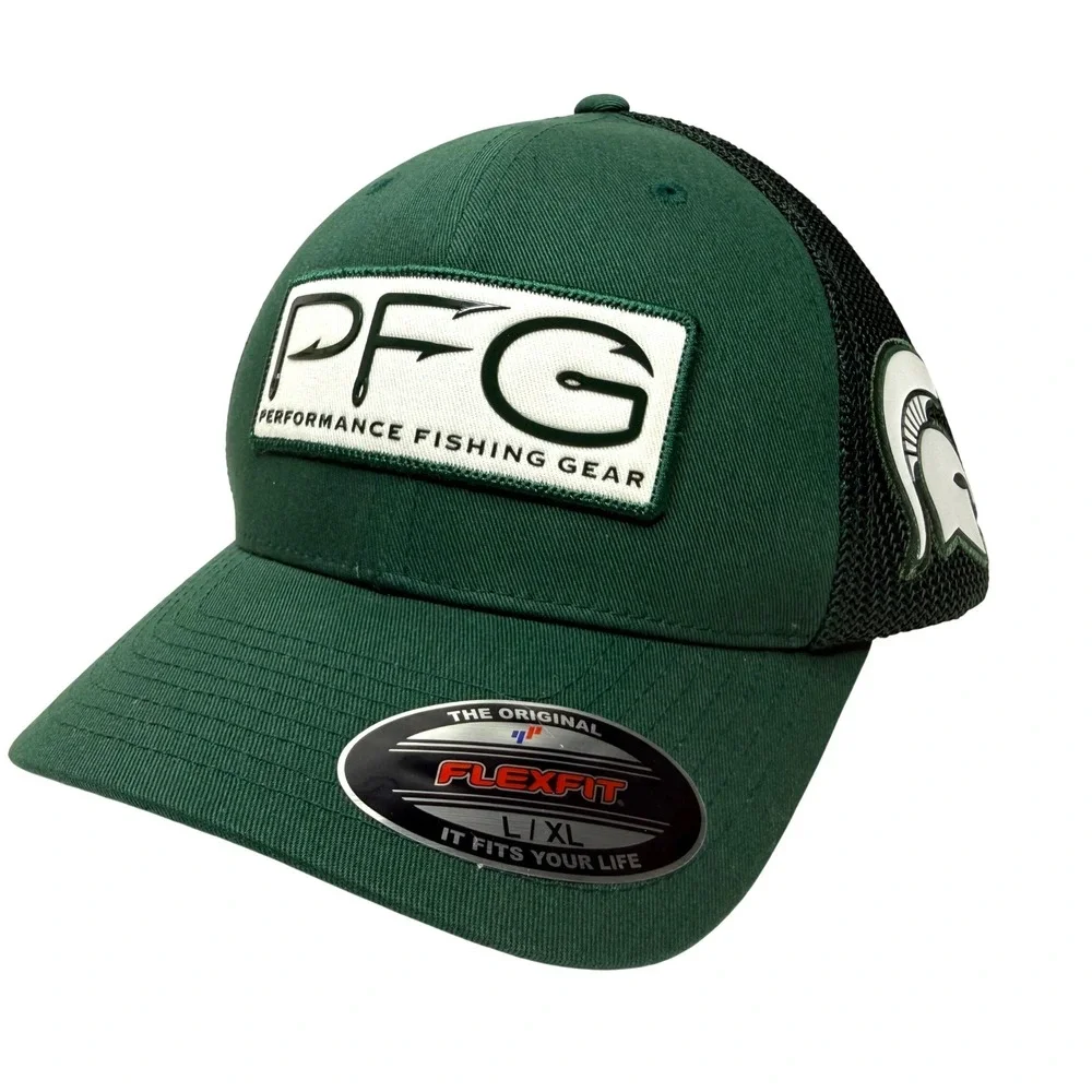 Columbia PFG Michigan State Spartans Hat Green Mesh Flexfit L/XL XU1057