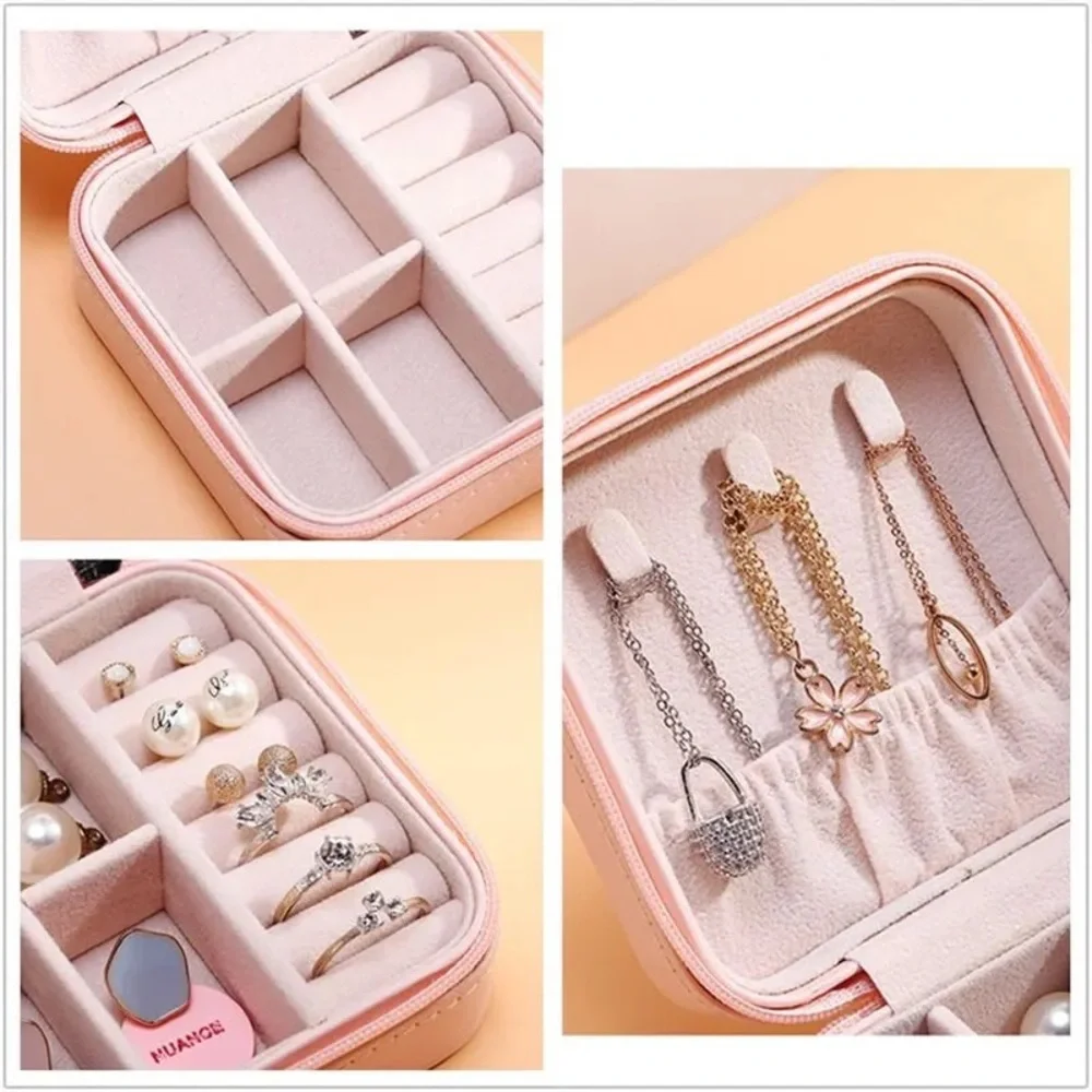 NWT travel jewelry box storage case for rings, earrings, necklaces vegan zipper