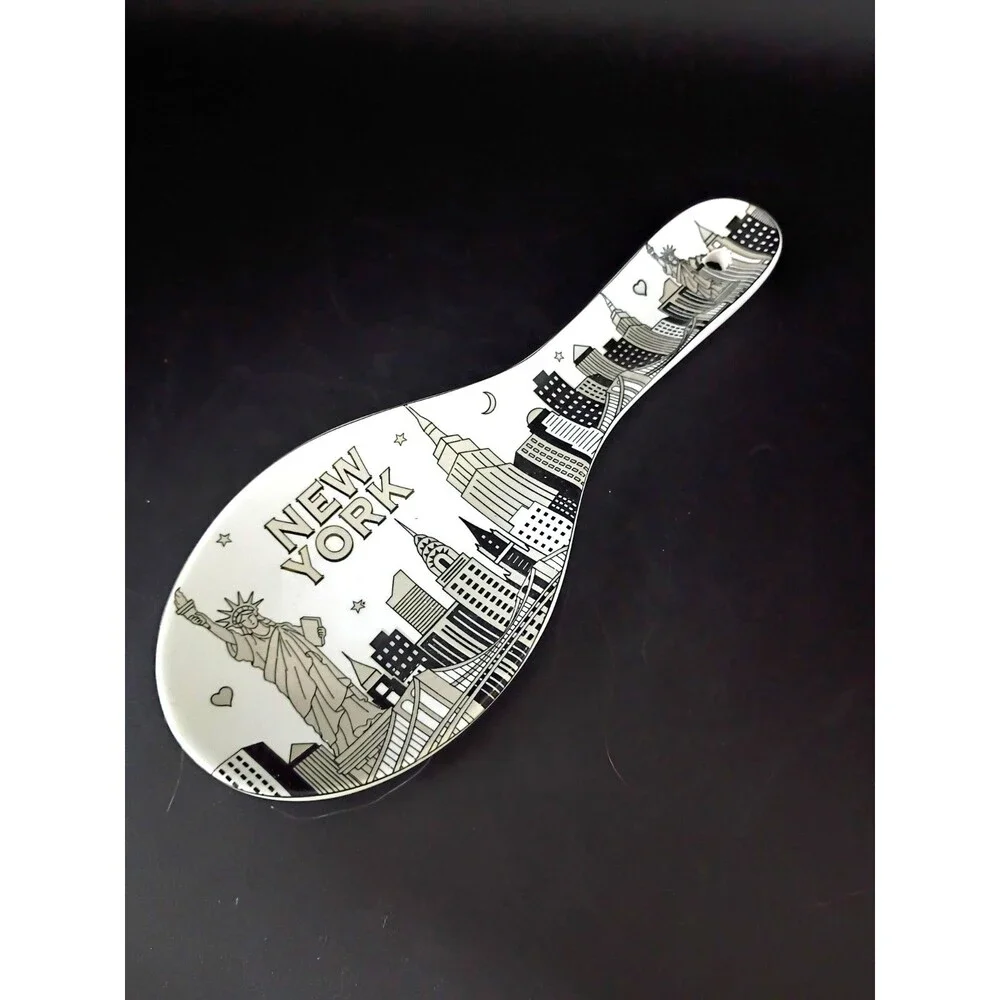 Spoon Rest New York Skyline Statue of Liberty Black White Ceramic Free Shipping