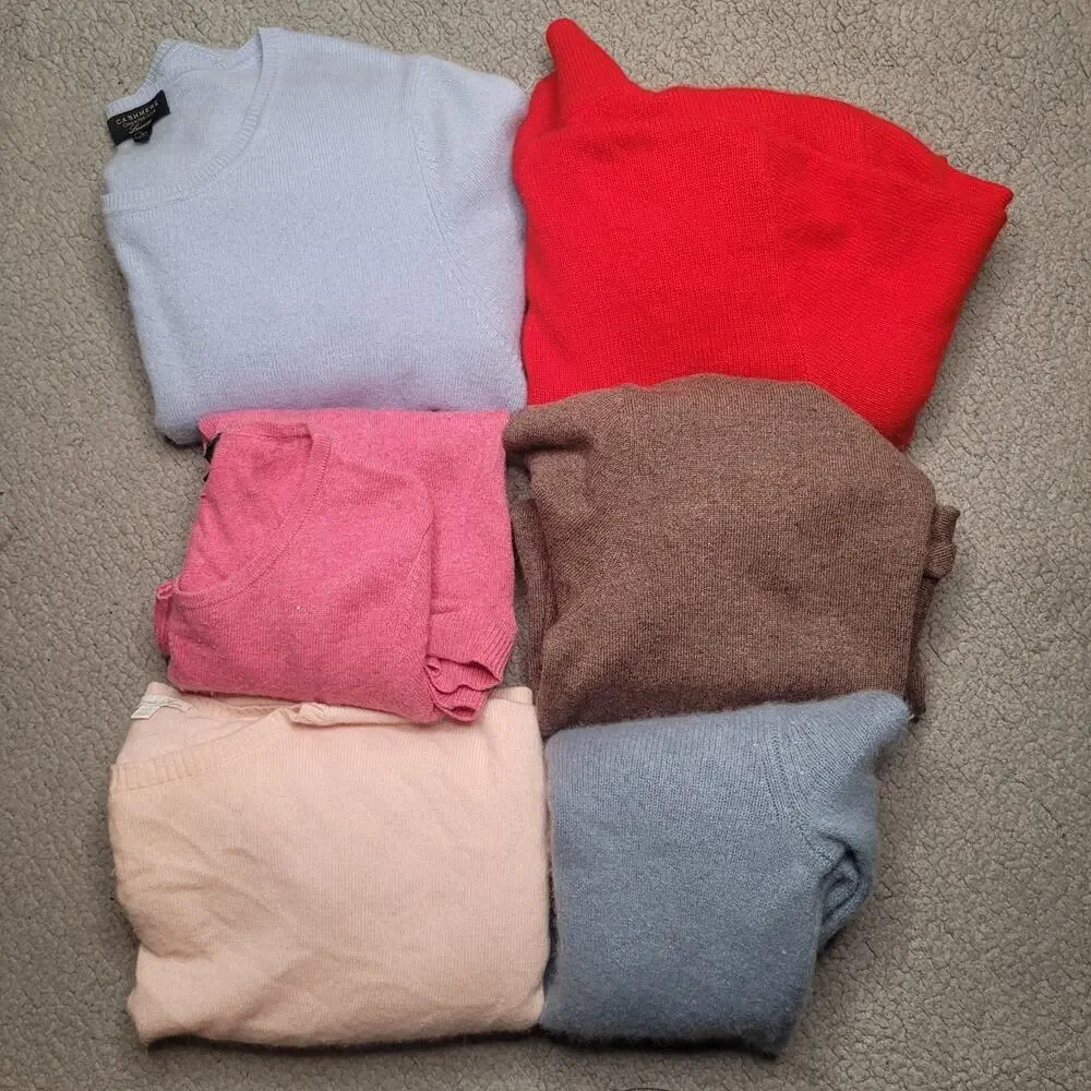 6pc CASHMERE Sweaters Tops Lot Crafts Cutter Flaws Holes Upcycle Fabric DIY