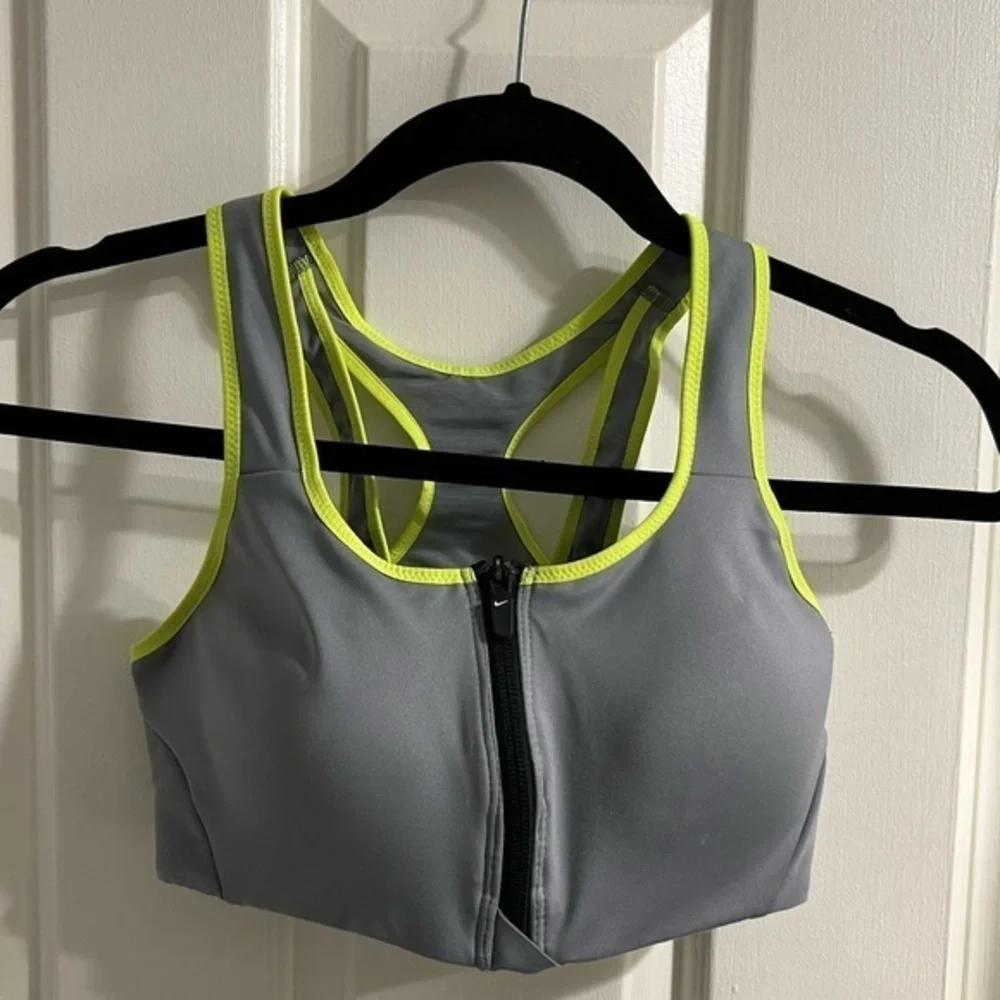 Nike Sports Bra Size SMALL Grey and Neon Yellow with zipper