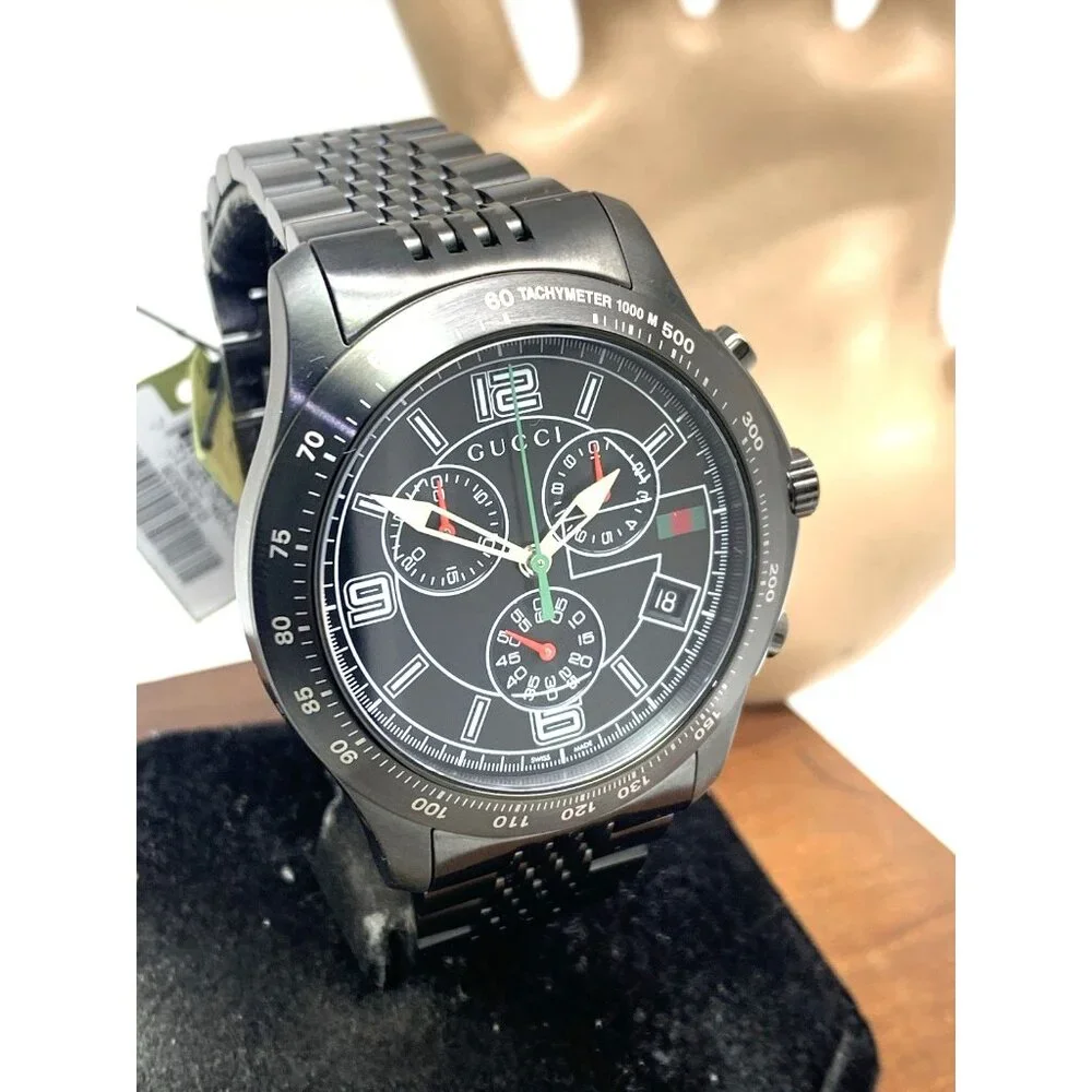 Gucci Men's Watch YA126217 G-Timeless Swiss Quartz Chronograph Black Steel 46mm