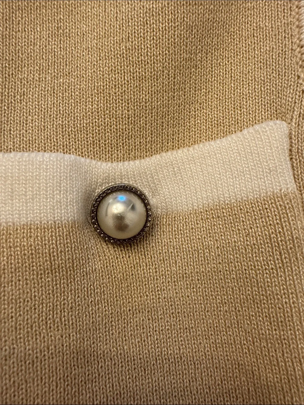 Zesica Beige Mini Knit Dress with White Trim