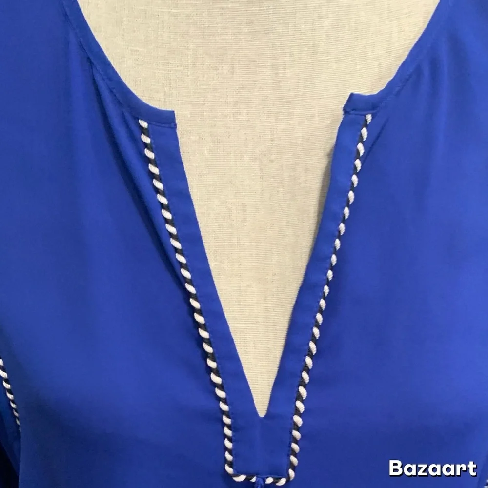 J. Crew Royal Blue Tassel V-Neck Blouse