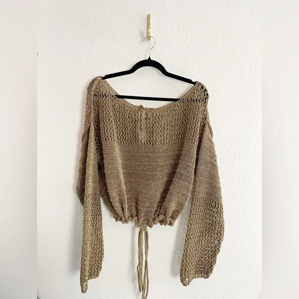 Free People Solaris Pullover sweater in brown crochet XL. NWT