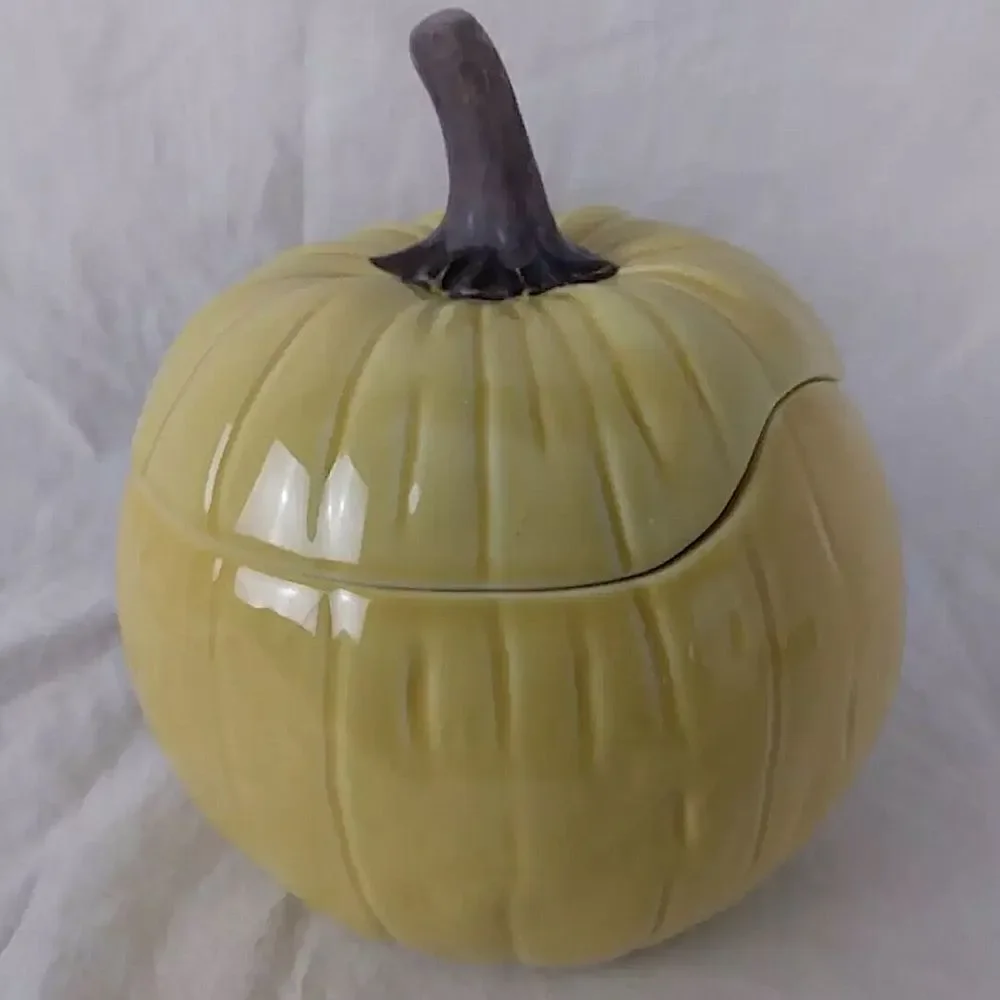 Crate And Barrel B Eigen Harvest Yellow Pumpkin 3 Cup Ceramic Soup Bowl & Lid!