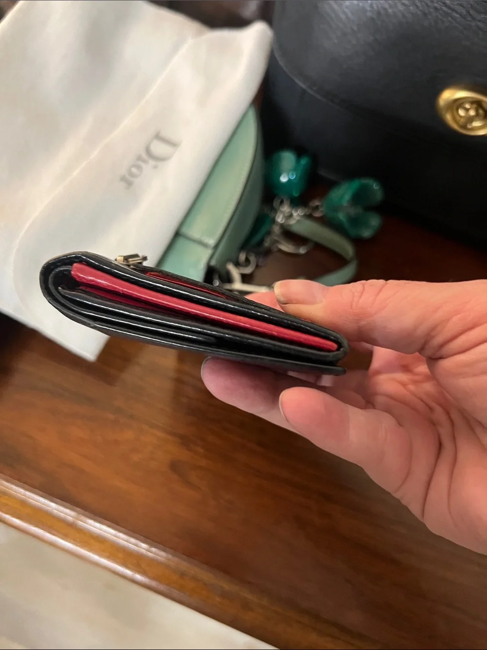 Dior Vintage Black Leather Continental Wallet with CD Emblem