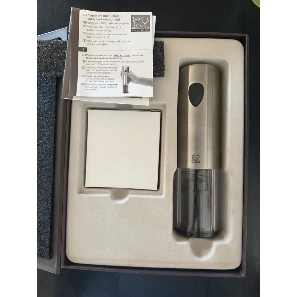 PEUGEOT Electric Corkscrew Rechargeable Stainless Steel Wine Tool in Box