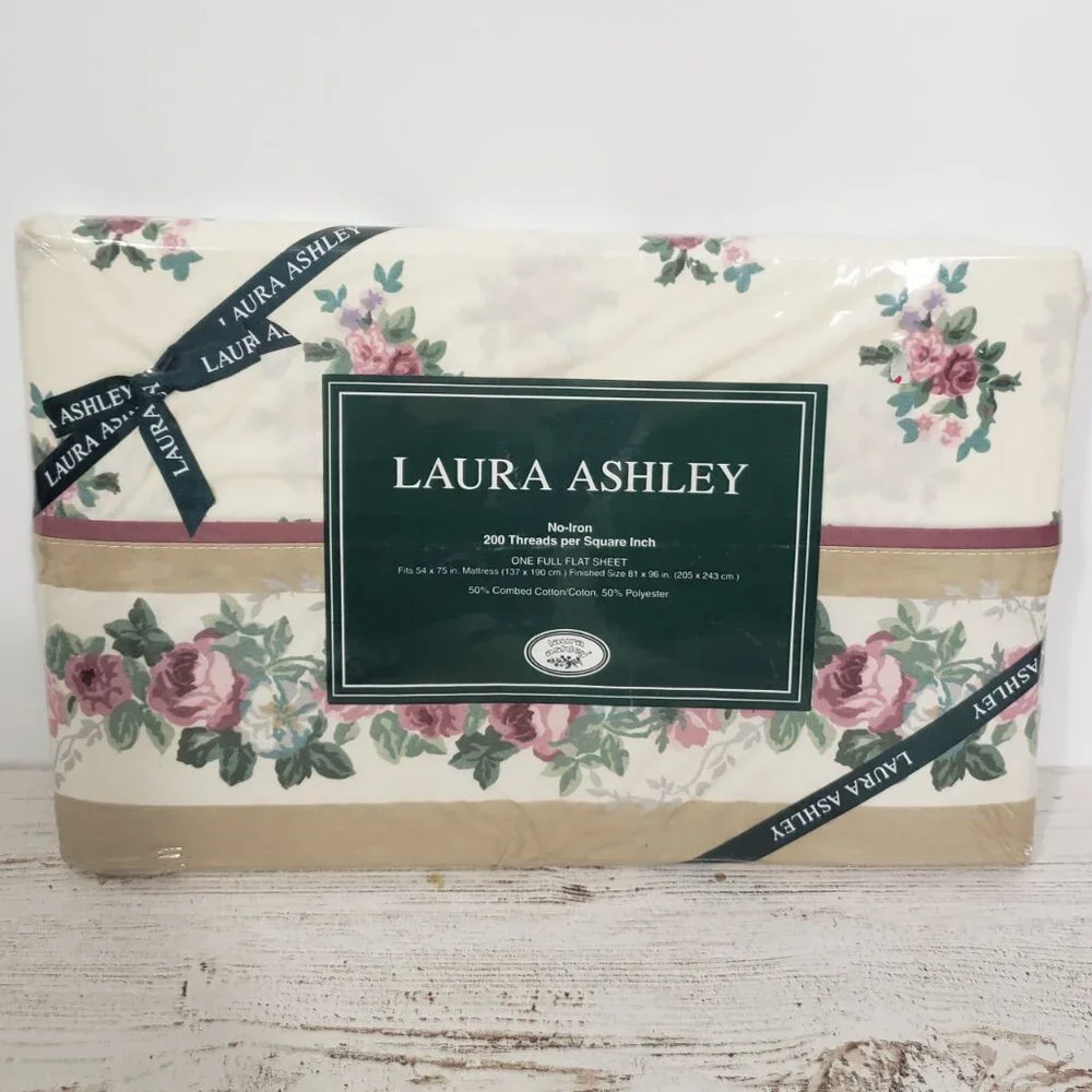 NIP Laura Ashley Florette Full Flat Sheet Floral Roses Cottagecore Grandmacore