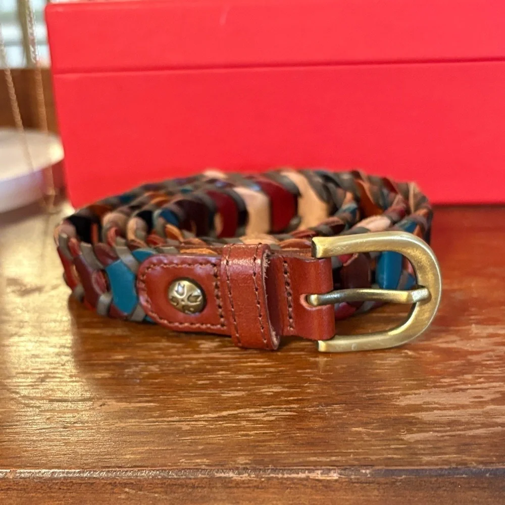 Patricia Nash Multicolor Braided Leather Belt with Brass Buckle