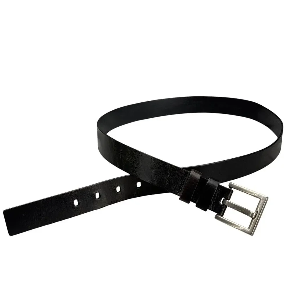 Dockers Black Leather Silver Square Buckle Dress Belt Men XL