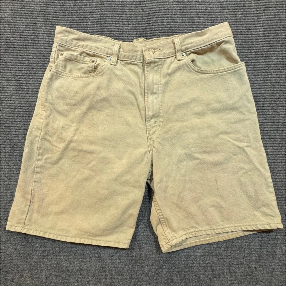 Vintage USA Made Levi's 550 Relaxed Fit Denim Shorts W38 Blank Tab Stone Khaki
