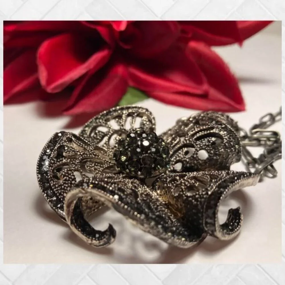 Handcrafted Oxidized Silver Filigree Flower Pendant and 18