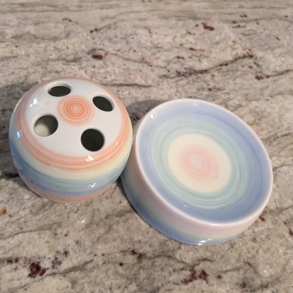 Vintage Sonet Soap Dish & Toothbrush Holder Glory Of Pastels Office Desk Ceramic