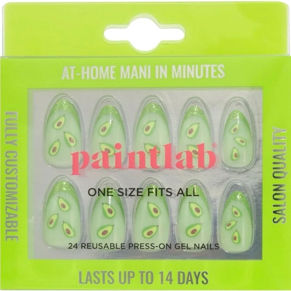 PaintLab Avocado Glitter Short Almond Shaped Press On Nails