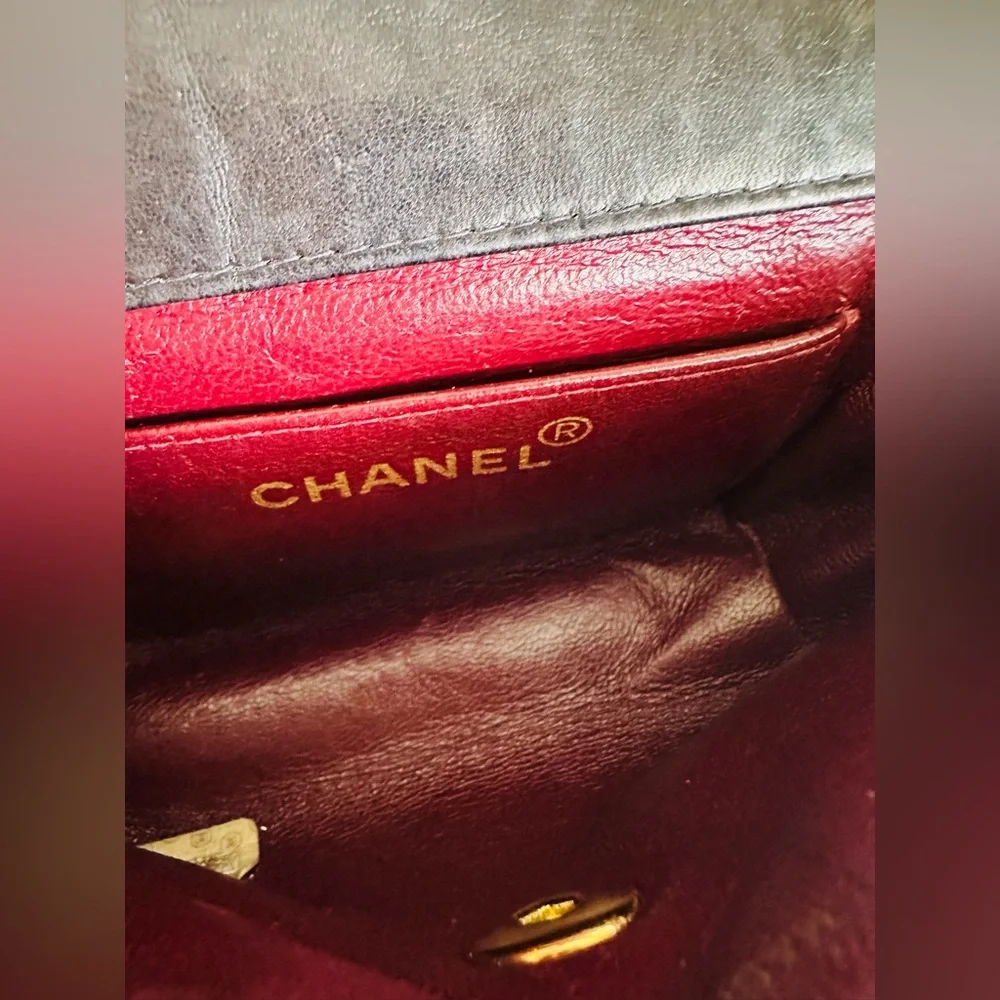 Chanel 1994 Mini Black Quilted Crossbody with Gold Chain