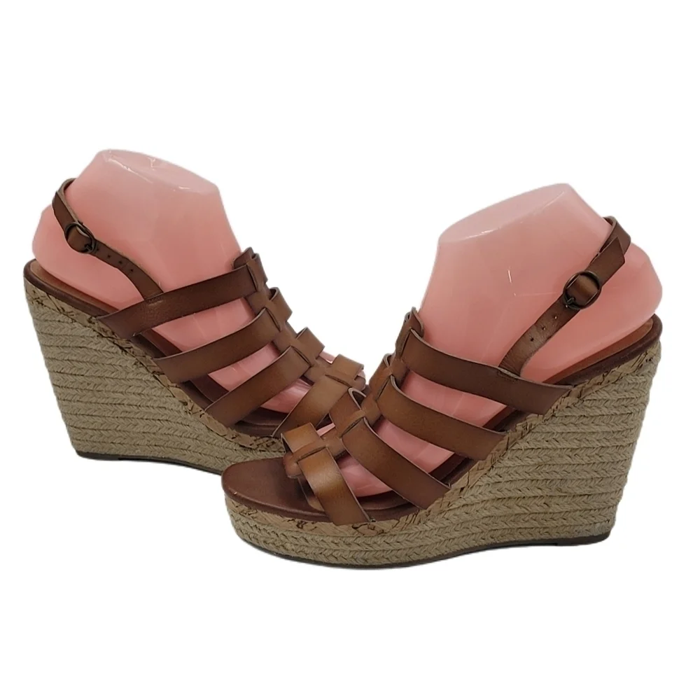 Espadrille Sandal Wedges size 9 strappy Brown