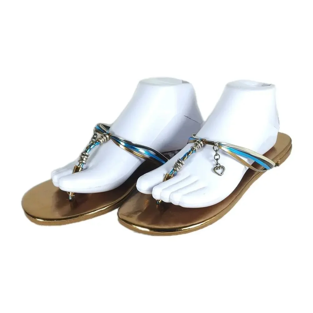 Candies Women's Y2K Vtg US 9-10 Bronze Flat Flip Flops Thong Sandals NWT