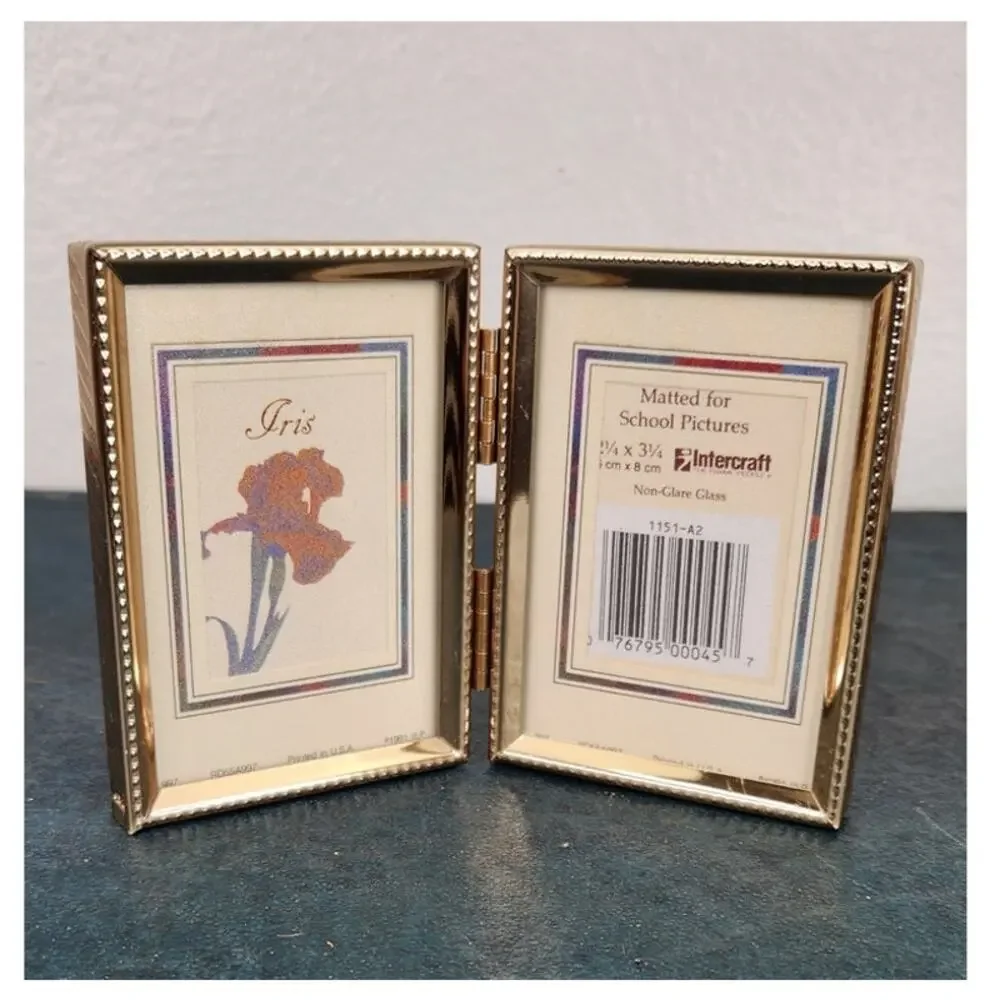 VTG Intercraft Iris Non-Glare Dual-hinged Folding Gold Tone Metal Picture Frame