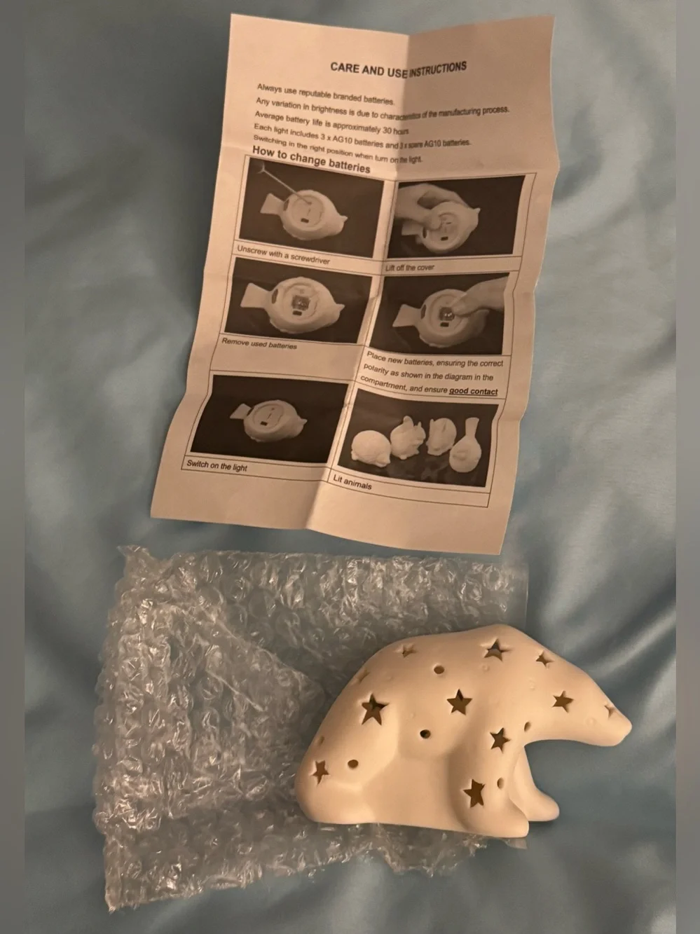 NEW Porcelain LED Polar Bear Star Night Light - White