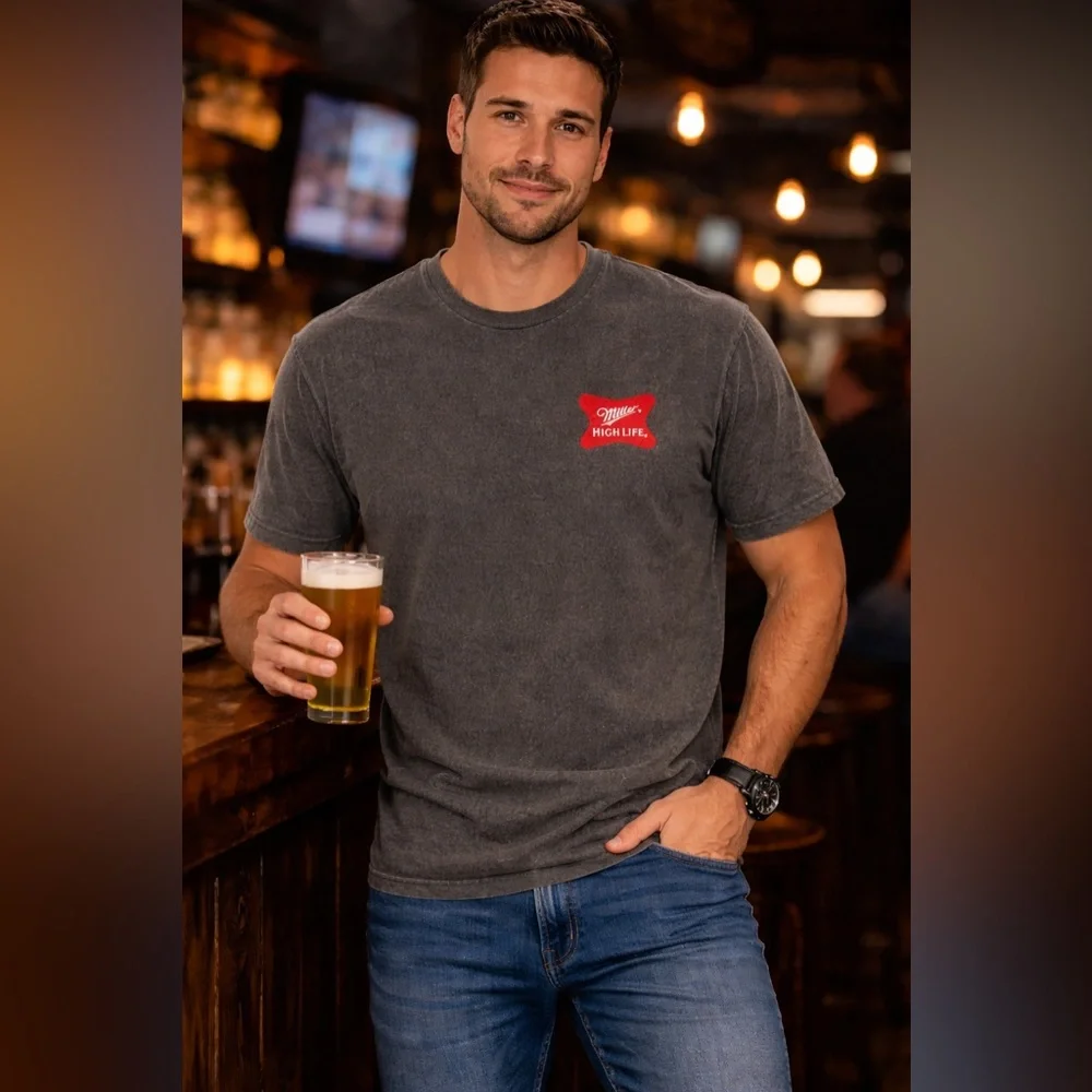 Miller High Life Graphic T-Shirt XS Gray Beer Logo Tee Champagne Of Beers NWT