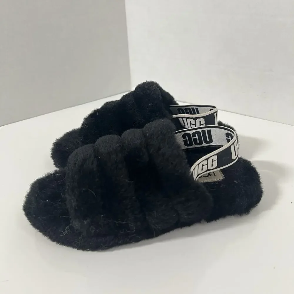 UGG Big Kids Fluff Yeah Slide Sandals Size 1 - 1098494K Black