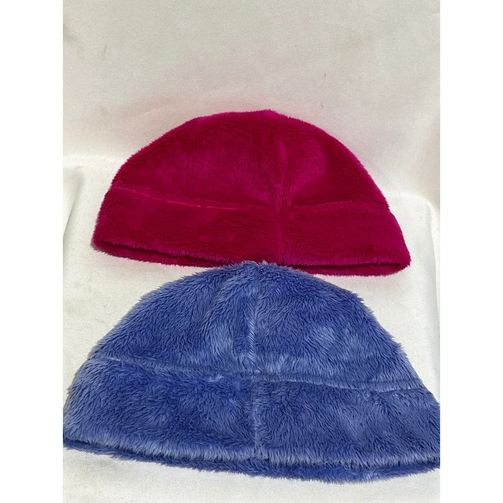 Two The North Face Infant Osito Fleece Beanie Hats Bundle Pink & Blue 6-24M OS
