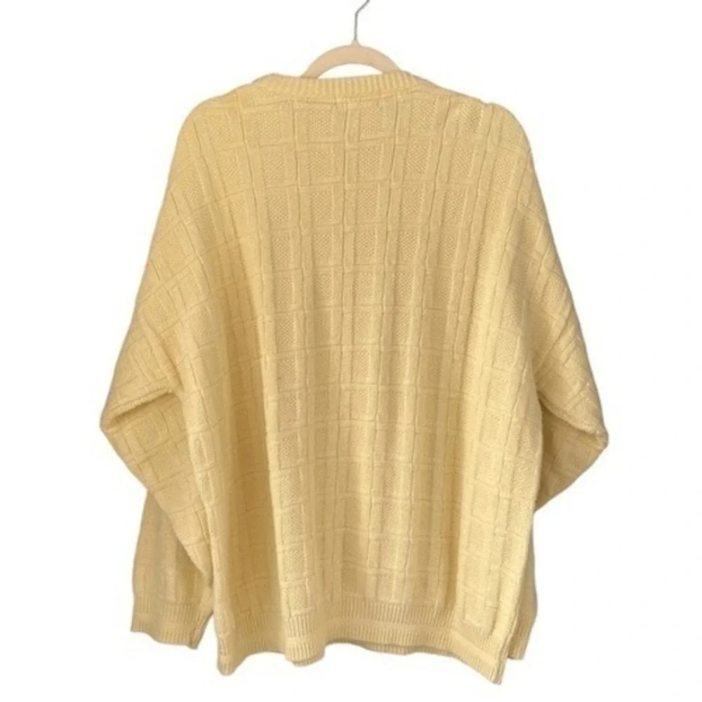 VTG Van Heusen 100% Cotton‎ Grandpa Sweater Butter Yellow Waffle Windowpane Knit