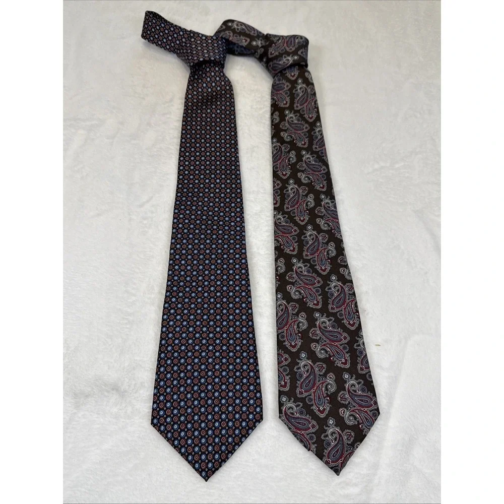 Christian Dior Silk Tie Lot 2 Paisley Geometric Italy Fabric Classic Designer