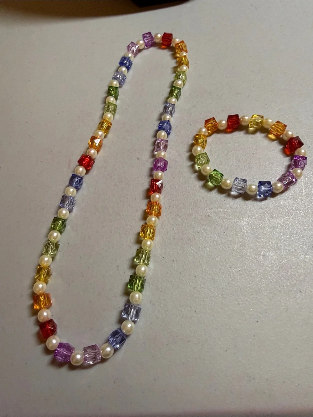 Multicolor Crystal Bead Necklace and Bracelet Set - Women Jewelry