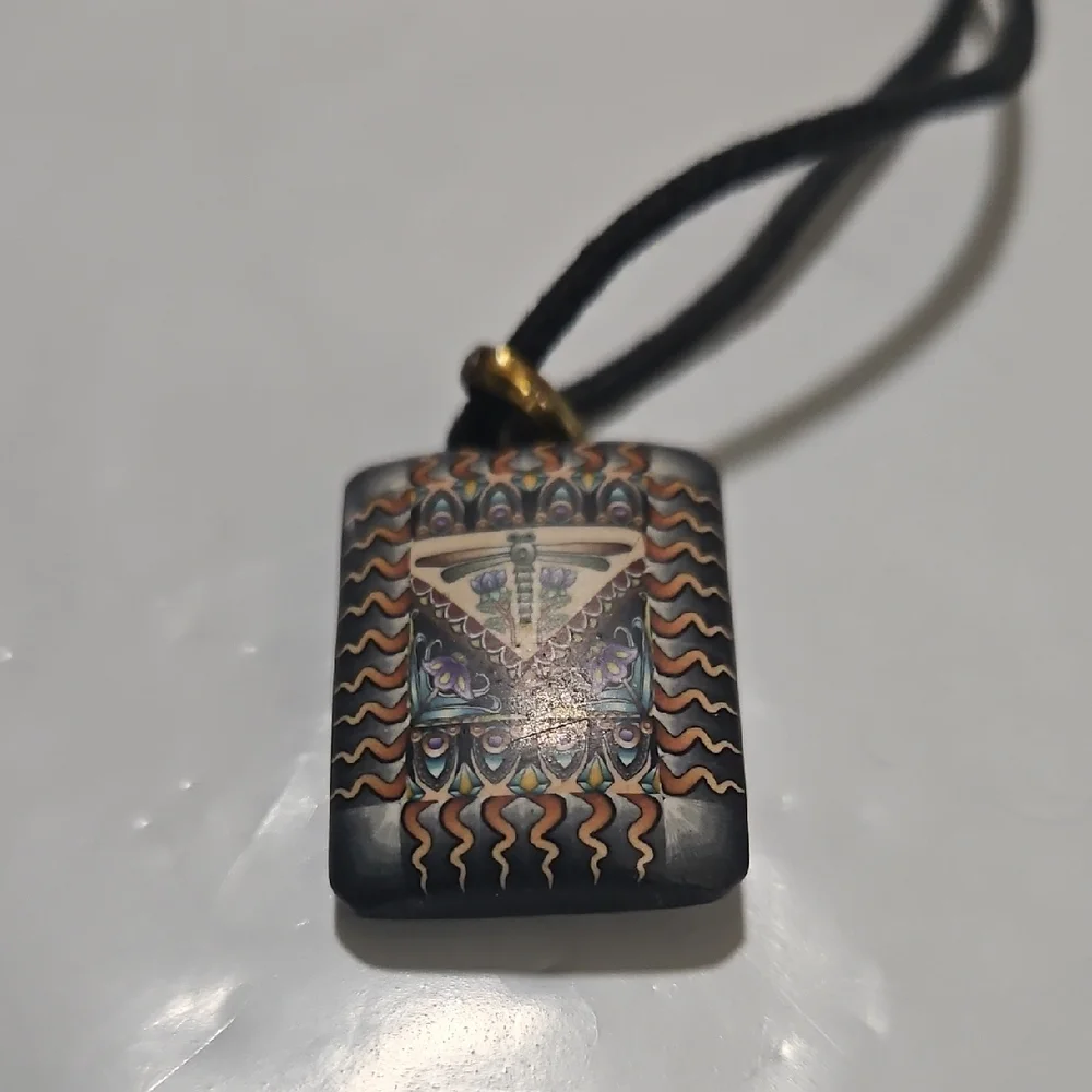 Vintage Dragon‎ Fly Necklace Black Leather Cord