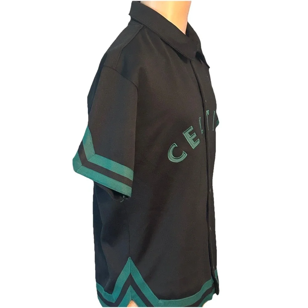 Boston Celtics Nike Warm Up Jersey Men's Medium Snap Shirt Black Green NBA