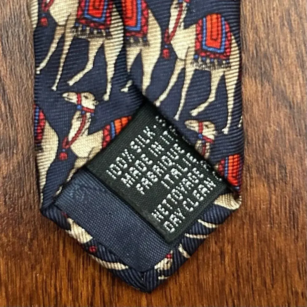 Awesome Camel Tie, 100% Silk and Made in Italy, Blue and Red, Beaufort Tie Rack