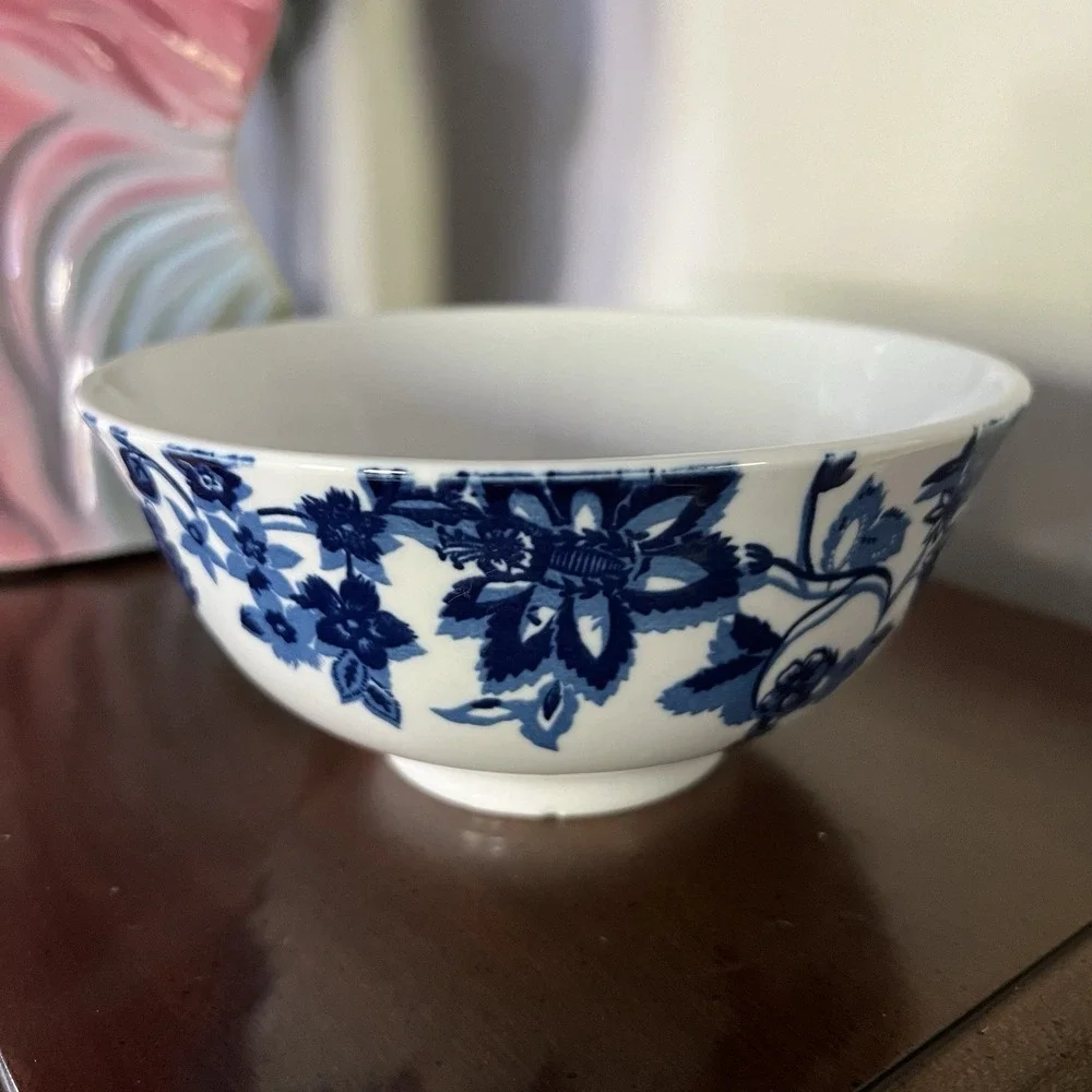 Royal Norfolk Stoneware White Blue‎ Flower Cereal Soup Noodle Bowl