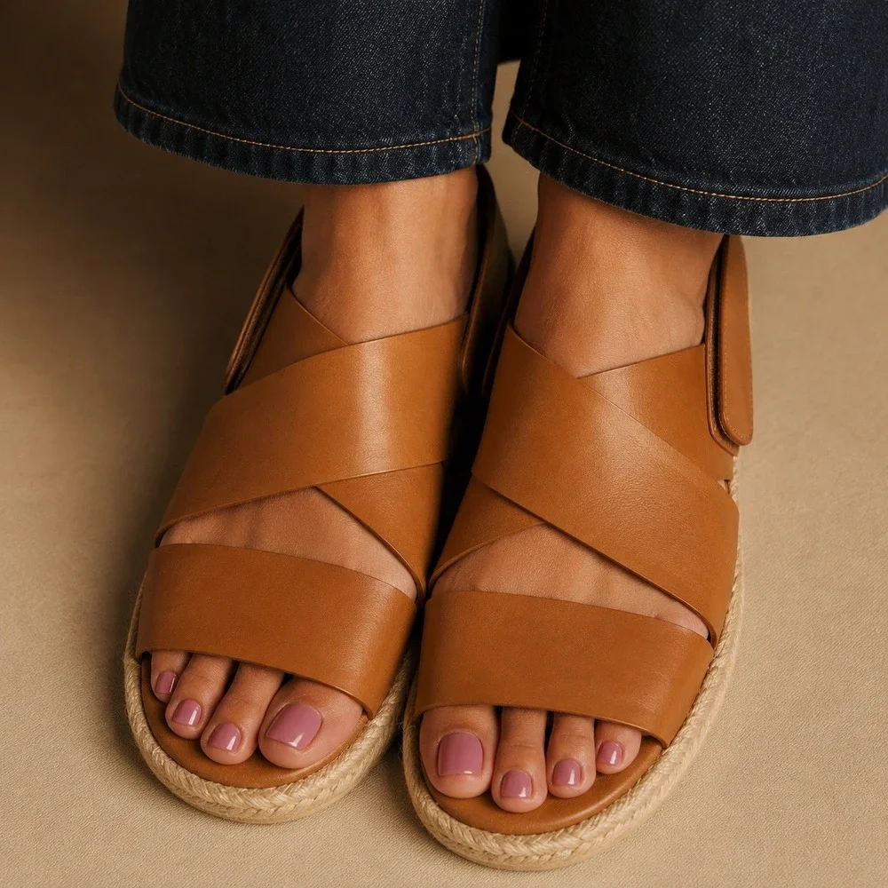 Vince Tenison Leather Espadrille Sandals Hazelnut Slingback Sz 8