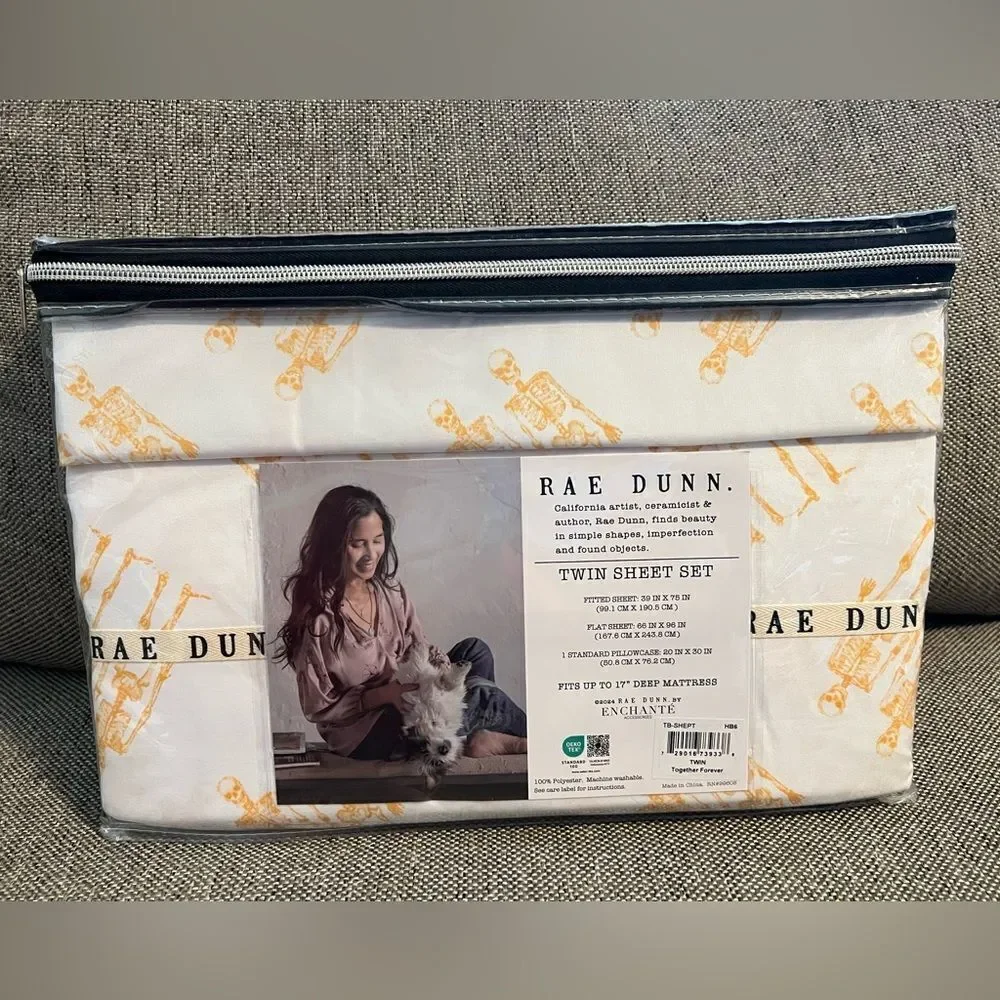 Rae Dunn Skeleton Halloween Twin Sheet Set