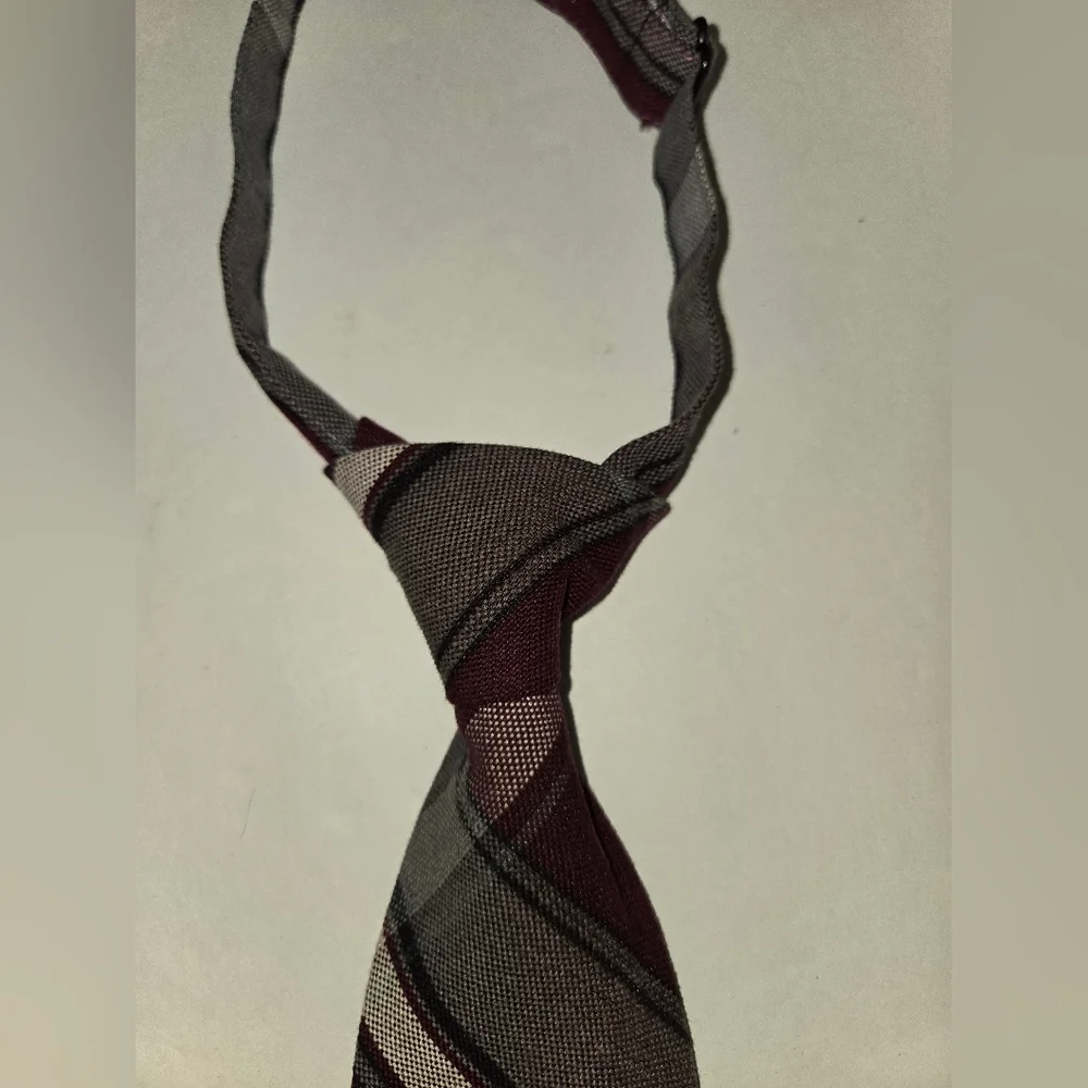 Cookie's Boy's Burgundy and Gray Plaid Pre-Tied Tie