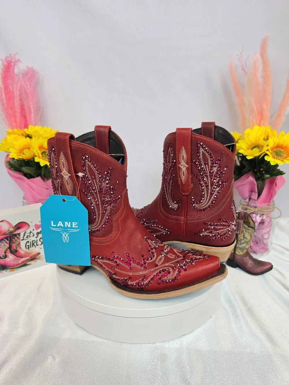 New LANE Lexington Cowgirl Boots W/ SWAROVSKI Crystals 8