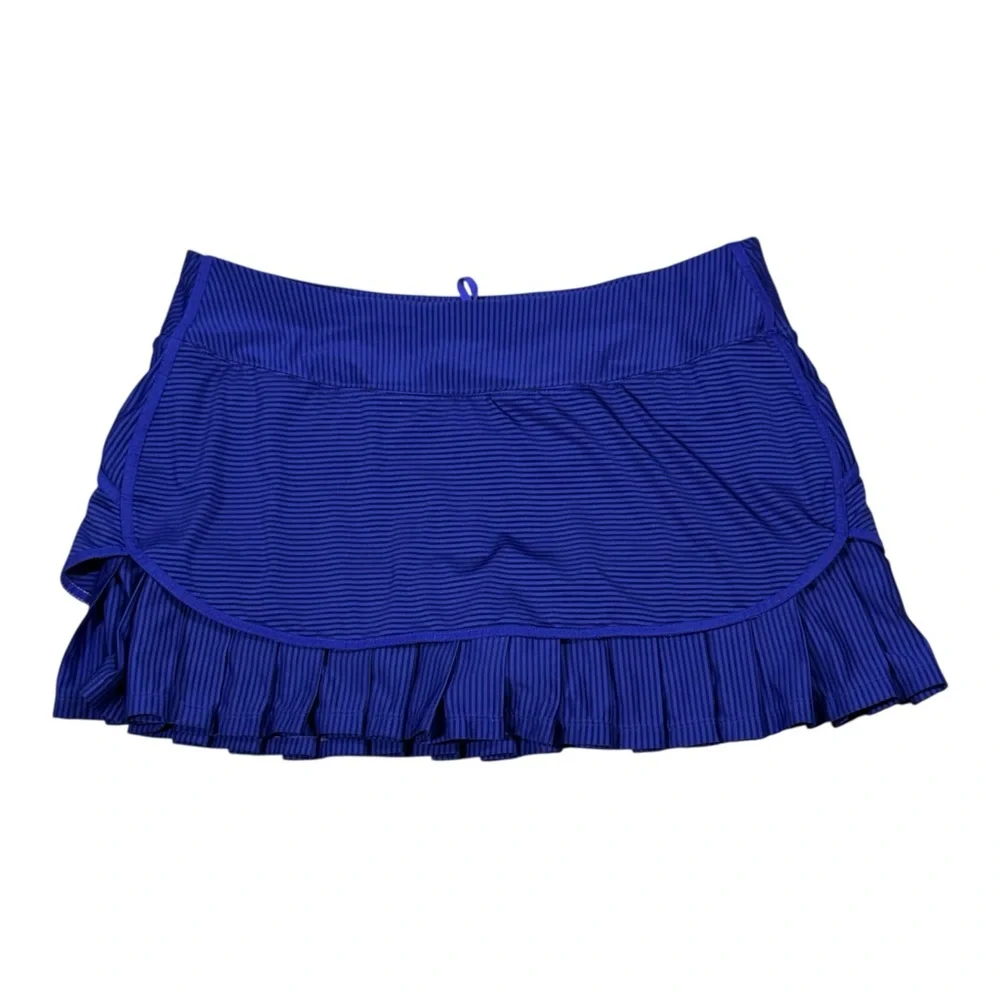 Athleta Pinstripe Good Match Pleated Tiered Tennis Golf Pickleball Skort Blue
