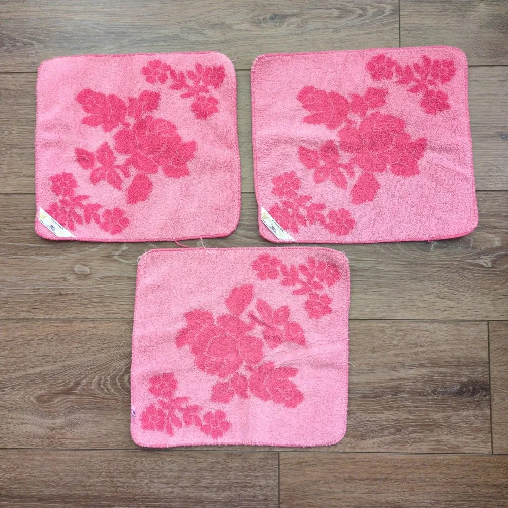 Vtg Cannon Royal Family Pink Floral Washcloth Set (3) Rose Cotton MCM Retro