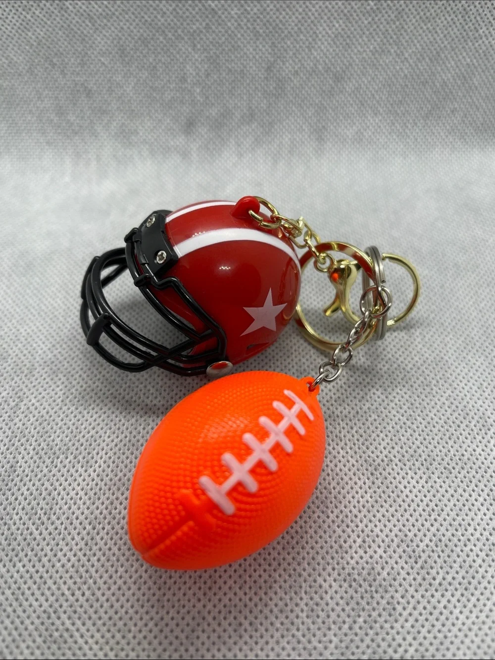 Football Helmet & Mini Football Keychain - Red & Bright Orange