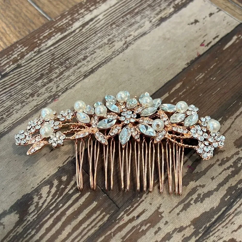 Gorgeous Bling Rose Goldtone Crystal Bridal Comb