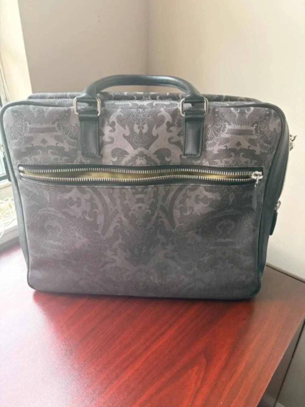 ETRO Milano Italian Leather Laptop/Briefcase Bag - Damask Print