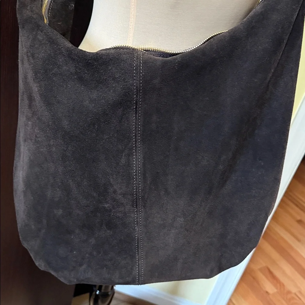 Chocolate Brown Shoulder Hobo Bag in Suede