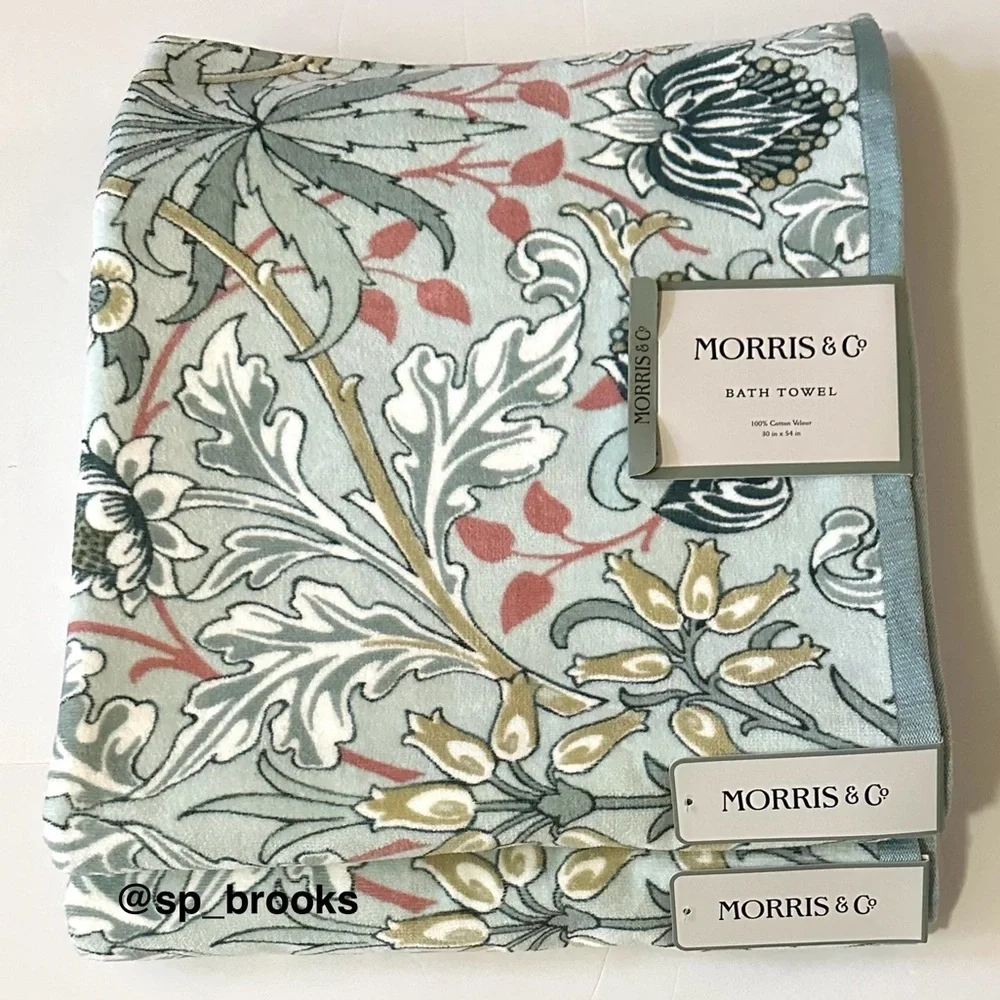 🎁2PC Morris & Co. Bath Towels - Hyacinth Pattern - 100% Cotton Bath Towels