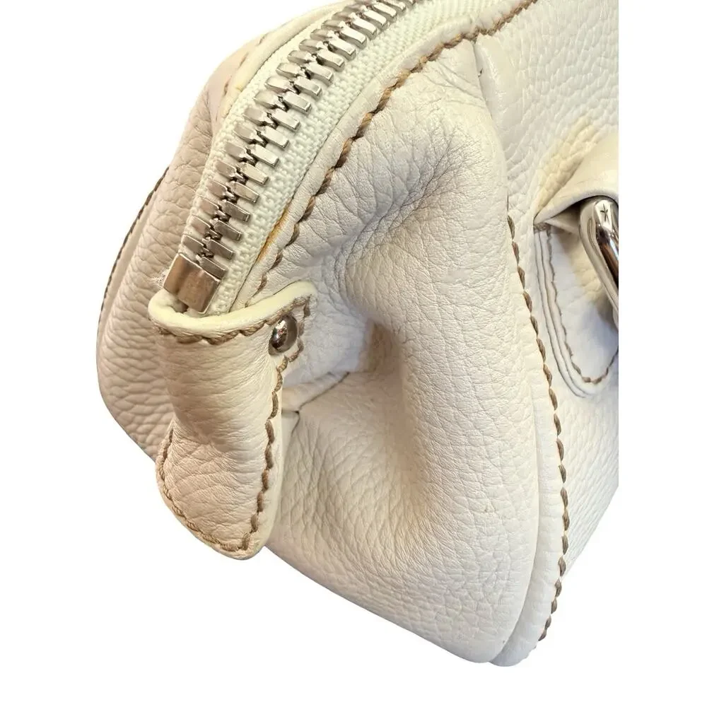 Chanel LAX Small Bowler Cream Pebbled Leather Silver Tassel 2003
