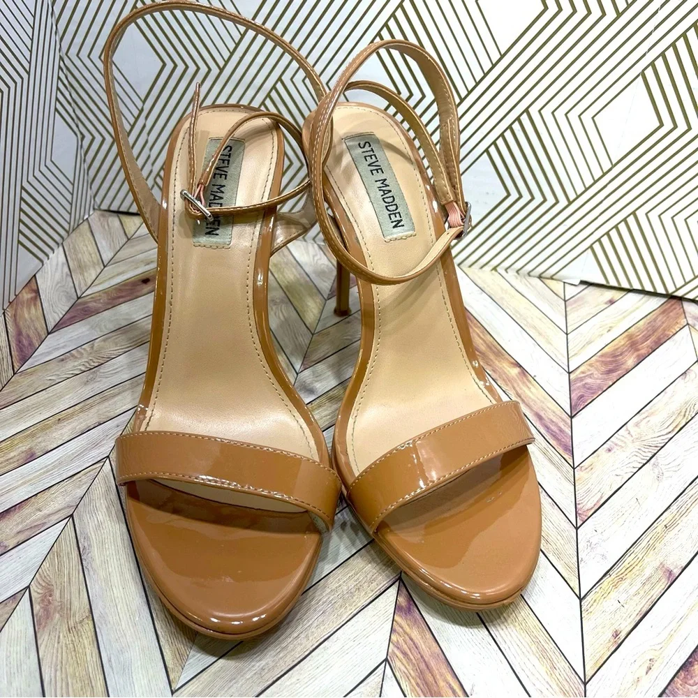 Steve Madden+ WAFER TAN PATENT+👠 Stiletto ‎ Size 8 sb